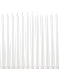 Buy 12 Pack Tall Taper Candles - 10 Inch White Dripless, Unscented Dinner Candle - Paraffin Wax with Cotton Wicks - 8 Hour Burn Time, White in UAE