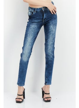 Buy Women Skinny Fit Mid Waist Solid Stretchable Denim Jeans, Blue in UAE