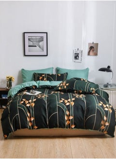 Buy King Size 6 Pieces set Modern leaves Print Green color Bedding Set Without Filler in UAE