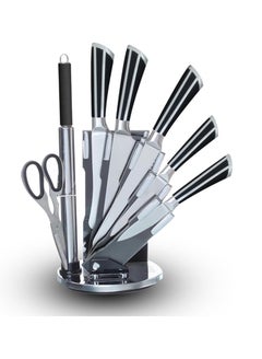 اشتري HX KITCHEN 7 pcs Chef Knife Set, Stainless Steel Kitchen Knives Set, Super Sharp Cutlery Set with Stand, Scissors & Sharpener (Black 11) في مصر