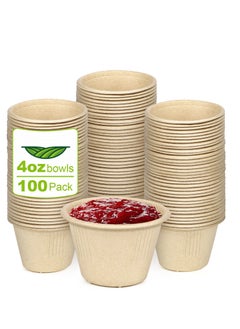 Buy 100 Pack Small Paper Bowls, 4 oz Durable Chili Bowls Disposable, Compostable Biodegradable Bagasse Fiber Bowls, Microwavable Paper Bowls for Condiments Small Portion, Sauce, Ice Cream in Saudi Arabia