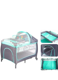 اشتري Two Layer Bed Portable Foldable And Movable Diaper Table Baby Care Table Baby Crib With Mosquito Net And Mattress And Diaper Table 0-36 Months في السعودية