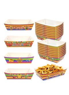 اشتري 48 Pack Disposable Paper Food Trays, Mexican Fiesta Print Party Supplies Disposable Food Trays for Fiesta Mexican Birthday Carnivals Picnics Party Supplies, High Capacity Durable Boats في الامارات