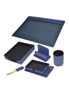 Buy FIS 6-Piece FIS Executive Desk Set Italian PU, Blue - FSDS181BL in UAE