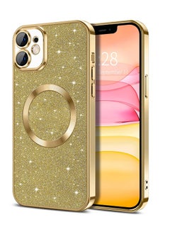 Buy iPhone 11 Case Glitter, Clear Magnetic Phone Cases with Camera Lens Protector [Compatible with MagSafe] Bling Sparkle Plating Soft TPU Slim ShockProof Protective Cover Women in UAE