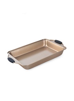 Buy Rectangular Carbon Steel Roaster Pan With Soft Touch Silicone Grip Gold/Black 40.5x25.5x5cm in Saudi Arabia