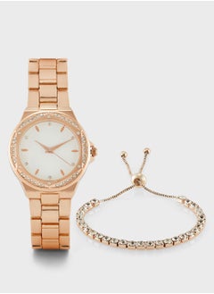 Buy Rhinestone Dial Watch & Bracelet Gift Set in UAE