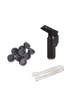 Buy A Set Of 80 Pcs Black Quick Ignition Charcoal, Silver Tongs And A Black Lighter in Saudi Arabia