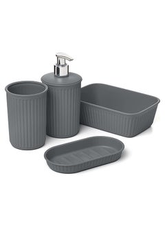 Buy Bath Set Tumbler Soap Holder Soap Dispenser Organizer Grey Medium in UAE