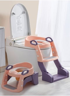 Buy 3 In 1 Vega Western Toilet Training Potty Seat With Splash Guard, Handle, Ladder And Cushion, Rose Pink in UAE