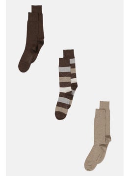 اشتري Men 3 Pairs Stripe Socks, Brown/Khaki Combo في السعودية