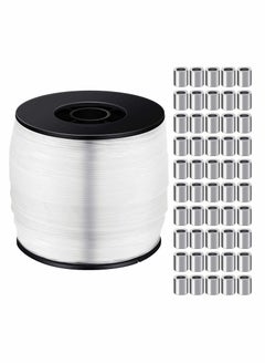 اشتري Fishing Wire Strong Clear Invisible Hanging 0.8mm up to 100lbs 656Ft Nylon Thread with 100PCs Aluminum Crimping Loop Sleeves Kit for Decor Balloon Garland Crafts في الامارات