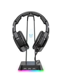 اشتري حامل سماعات RGB مع AUX مقاس 3.5 مم و 3 منافذ USB 2.0 ، علاقة حامل سماعة رأس للألعاب مع قاعدة مطاطية مانعة للانزلاق لسماعة الألعاب في السعودية