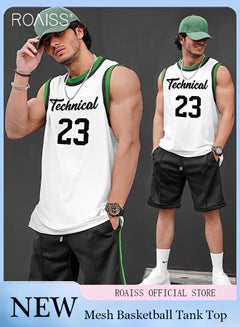 Buy Men's Sports Mesh Contrast Tank Top Comfortable And Breathable Round Neck Sleeveless Basketball Top Loose Fitting Quick Drying Printed Vest in UAE