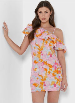 Buy One Shoulder Ruffle Detail Dress in Saudi Arabia