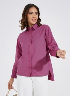 Buy High-Low Hem Poplin Shirt with Button Placket in Saudi Arabia