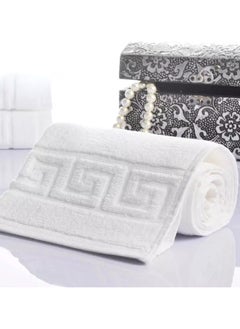 Buy Bath Mat G Border - 100% Cotton 900GSM Highly Absorbent Anti-Slip Floor Mat Size-50x80cm, Color-White in UAE