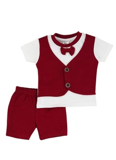 Buy Macitoz Solid T Shirt Attached Waistcoat and Bow with Shorts Birthday Party Clothing Set for Baby Boys Dress Infant Toddler in UAE