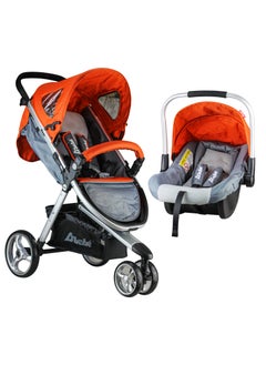 Buy StarAndDaisy D.Bebe Stroller Travel System with Car Seat Carry Bed with Adjustable Backrest, Footrest and Canopy, PU Wheels with 360 Motion Front Wheel (Orange & Gray) in Egypt