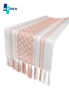 Buy Farmhouse Woven Striped Table Runner, Bohemian Design Handmade Fringed Tablecloth, Diamond Check Top Protector - Suitable for Decorating with Dining Table and Coffee Table (35x180cm) in Saudi Arabia