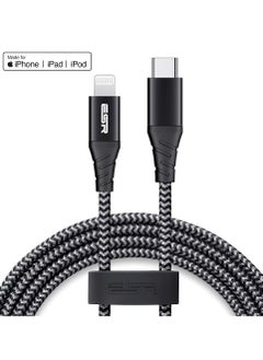 Buy ESR USB-C to Lightning Cable, 6.5 ft (2 m), MFi-Certified, PD Fast Charging Cable for iPhone 14/14 Plus/14 Pro/14 Pro Max, iPhone 13/12 Series, iPhone SE 2022/11/XR/XS Max, Braided Nylon, Black in UAE