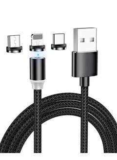Buy 3-In-1 Magnetic Circular Fast Data Sync And Fast Charging Cable With Indicator Light 1m Black in UAE