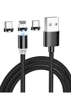 Buy 3-In-1 Magnetic Circular Fast Data Sync And Fast Charging Cable With Indicator Light 1m Black in UAE