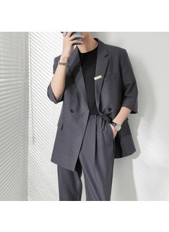 اشتري Stylish Summer Mens 7/8 Sleeve Suit Gray [suit] في الامارات