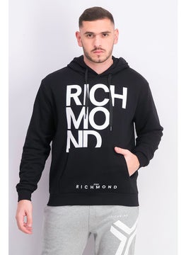 اشتري Men Hood With Drawstring Graphic Long Sleeve Sweatshirt, Black and White في الامارات