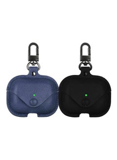 Buy YOMNA Protective Leather Case Compatible with AirPods Pro 2 Case, Wireless Charging Case Headphones EarPods, Soft Leather Cover with Carabiner Clip (Navy Blue/Black) - (Set of 2) in UAE