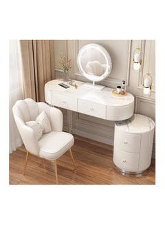 Buy Simple Set Dressing Table with Lighted Mirror, Elegant Bedroom Makeup Dressing Vanity Table, Makeup Desk Multi-Functional Storage Cabinet with Storage Drawers and Cushioned Stool for Bedroom. in UAE