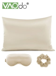 Buy 4PCS Pillowcase for Hair and Skin Vegan Silk Pillowcase Set 2 Satin Pillowcases 1 Eye Mask 1 Scrunchie-Luxury Sleep Set Leopard Gold in Saudi Arabia