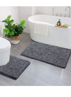 Buy 2 Piece Non Slip Fluffy Soft Microfiber Washable Quick Dry Ultra Bath Mats in UAE