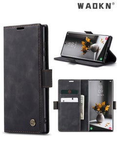 Buy For Samsung Galaxy S23 Ultra Case, Luxury Leather Wallet Cover, Leather Wallet Case Classic Design with Card Slot and Magnetic Flip Flip Folding Case Black in Saudi Arabia