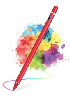 Buy Active Stylus Pen Red fine Tip for iPad Apple iPhone Samsung Tablets on iOS and Android Capacitive Touchscreen Take-Note HandWritten Draw no lags Skipping Rechargeable in UAE