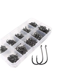 Buy 500pcs Fishing Hooks Carbon Steel Barbed Fishing Hooks Eyed Sea Fish Hooks Carp Fishing Tackle Carp Circle Hooks for Saltwater Freshwater Fishing Accessories, No.3-No.12, 10 Sizes with Compartment Bo in UAE