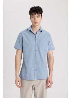 Buy Man Slim Fit Polo Neck Woven Short Sleeve Shirt in Egypt