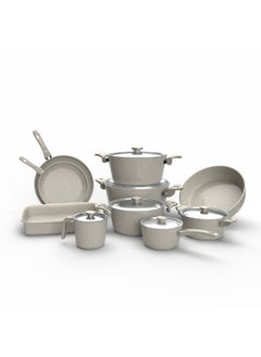 اشتري Top Chef Granite16 Pieces Set (Pot 16-18-24-28 - Milkpot 16 - Oven Tray 30 - Oblong Tray 30 - Frying Pan 26 -  28 - Cassarolla 16) Biege في مصر