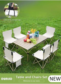 Buy 7PCS Folding Table and Chairs Set, Portable Picnic Long Table with 6 Seats ,Camping Table with Easy Carrying Bag, Lightweight Folding Egg Roll Table and Chair Set for Outdoor Camping Picnic BBQ, Party and Dining in Saudi Arabia