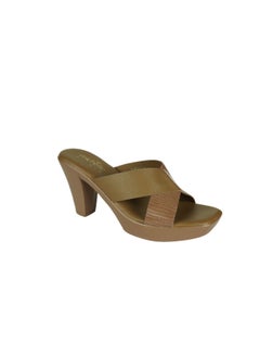 Buy Michelle Morgan Ladies Cone Heel Square Toe Sandals 214RJ518 Khaki in UAE
