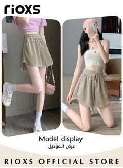 Buy Women's Summer Casual Loose Shorts Solid Color High Waisted Wide Leg Shorts Striped Casual Slim Shorts in UAE