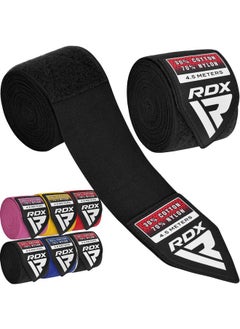 Buy Boxing Hand Wraps Inner Gloves, 180 Inch 4.5M Elasticated Thumb Loop Bandages, Mexican Style Under Mitts Wrist Wrap Protection Muay Thai Mma Kickboxing Martial Arts Punching Bag Training Men Women in Saudi Arabia