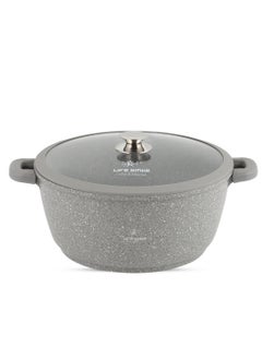 اشتري 40cm (18 Liter)  Cooking Pot - Multi Layer Non Stick Granite Stock Pot 100% PFOA Free - Soup Pot with Glass Lid With Silicone Rim - Detachable Silicone Handles - oven safe (Grey) في الامارات