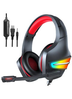 اشتري J6 High Quality RGB light Gaming Surrounding Headset With Noise Cancelation Microphone USB+3.55mm Jack For PC & Playstation - Black Red في مصر