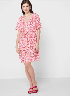 Buy Printed Tie Detail Shirt Dress in Saudi Arabia