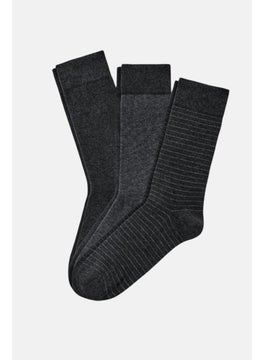 اشتري Men 3 Pairs Stripe Socks, Dark Grey في الامارات