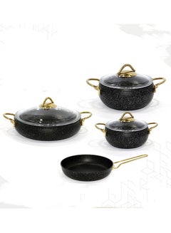 Buy 7-Piece Granite Embossed Aluminum Cookware Pots And Pans Set With Perfect Design Black in Saudi Arabia