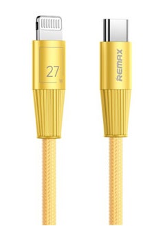 Buy fast charging and data cable , RC-C107 (cl) 27W fast charging cable type c to iphone lightning nylon cord 1.2M - yellow in Egypt