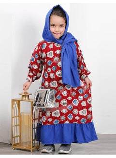 Buy Girls' Prayer Dress Made Of Viscose Cotton With A Veil ,Blue -Red in Saudi Arabia