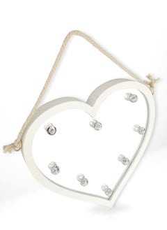 Buy Heart-Shaped Mirror with White Frame and Light LEDs 32x30cm in UAE